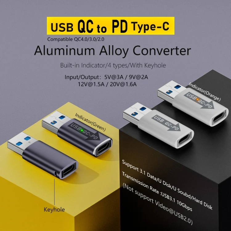SYA0024629_B1.webp USB-A  Male QC3.1 to Type-C Female PD 10Gbps Converter Adapter - Image 2