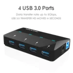 WAVLINK WL-UH3042P1 2.4A Fast Charging Adapter for Keyboard Mouse 4-Port USB3.0 HUB - Image 3