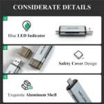 WAVLINK WL-CR3002 Multi-Function Mini Aluminum Alloy Shell Type-C+USB3.0 SD/TF Card Reader - Image 4