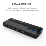 WAVLINK WL-UH3073D USB3.0 HUB Adapter 7-Port Docking Station with Individual Switch - Image 2