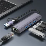 T513 USB-A / Type-C to USB3.0 x 3 + USB-C + Gigabit Laptop Adapter Docking Station - Image 2