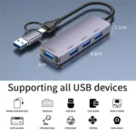 T203 USB + Type-C 3.0 Converter Hub 5Gbps USB 3.0 Data Transfer Adapter for Laptop / Tablet PC - Image 7
