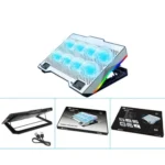 S608 RGB Light 8 Silent Fans Adjustable Height Stand Laptop Cooling Pad with Phone Holder - Image 8