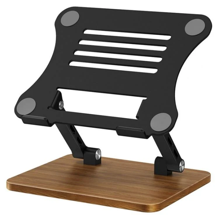 J32 Foldable Wood Base Desktop Metal Phone Holder Adjustable Laptop Stand