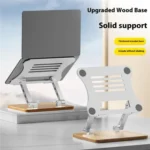 J32 Foldable Wood Base Desktop Metal Phone Holder Adjustable Laptop Stand - Image 2