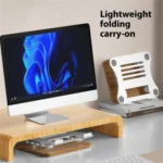 J32 Foldable Wood Base Desktop Metal Phone Holder Adjustable Laptop Stand - Image 7
