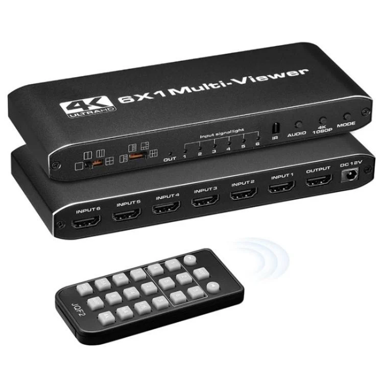SYA002859501.webp JQF2 4K Seamless Switcher Screen Splitter Multiple Display Modes 6 in 1 Out HDMI Multiviewer - Image 1