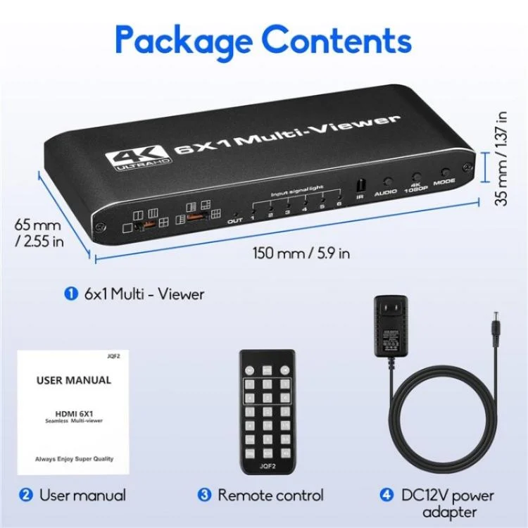 SYA0028595_B8.webp JQF2 4K Seamless Switcher Screen Splitter Multiple Display Modes 6 in 1 Out HDMI Multiviewer - Image 9
