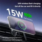 X02 With Retractable Cable 15W Car Air Vent Mount Magnetic Phone Holder Wireless Charger - Image 4