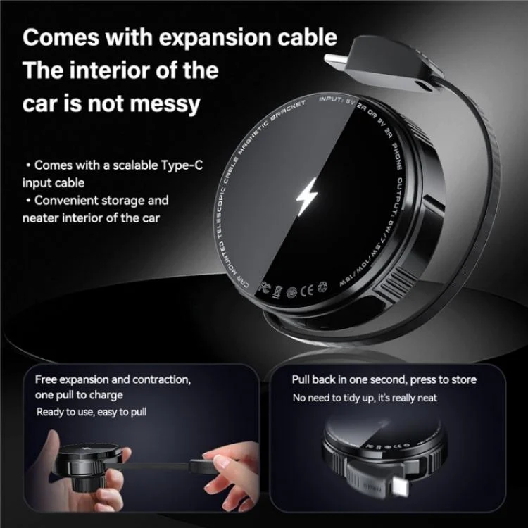 SYA0029290_B6.webp X02 With Retractable Cable 15W Car Air Vent Mount Magnetic Phone Holder Wireless Charger - Image 7