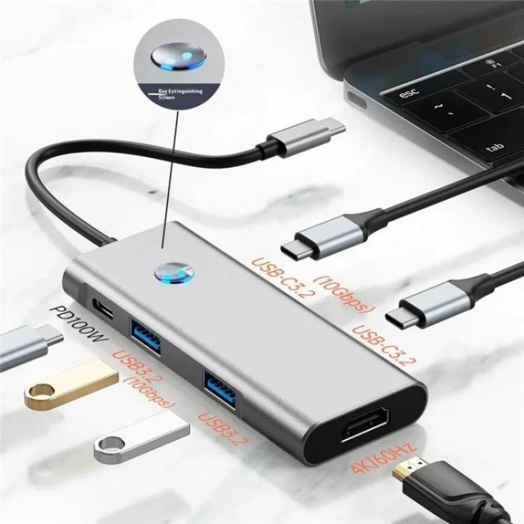 SYA0029350_4.webp 2426 One-Key Screen Off Type-C to 2 x USB3.2, HD, PD100W, 2 x USB-C3.2 HUB - Image 5