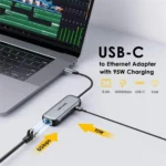 WAVLINK NWU340GD With 95W Charging Port 5Gbps USB-C to RJ45 Ethernet Adapter Converter - Image 2