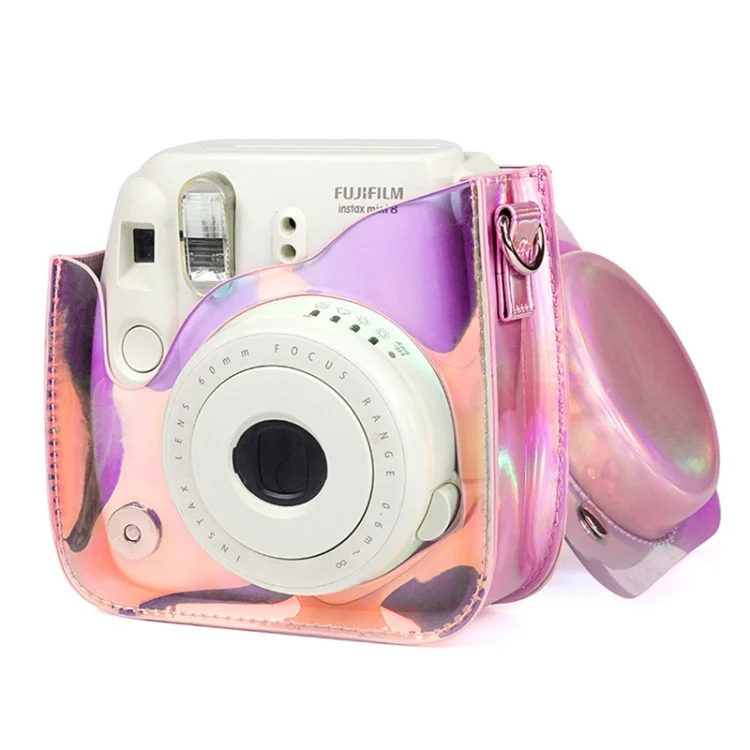 SYA005491_1.webp Richwell Translucent PVC Camera Bag for Fujifilm Instax Mini 8 8+ 9 Cover Case with Shoulder Strap Gradient Pink Shell - Image 2