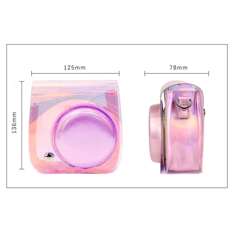 SYA005491_2.webp Richwell Translucent PVC Camera Bag for Fujifilm Instax Mini 8 8+ 9 Cover Case with Shoulder Strap Gradient Pink Shell - Image 3