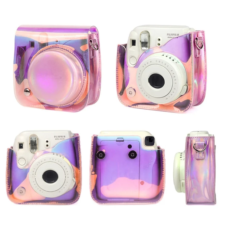 SYA005491_3.webp Richwell Translucent PVC Camera Bag for Fujifilm Instax Mini 8 8+ 9 Cover Case with Shoulder Strap Gradient Pink Shell - Image 4