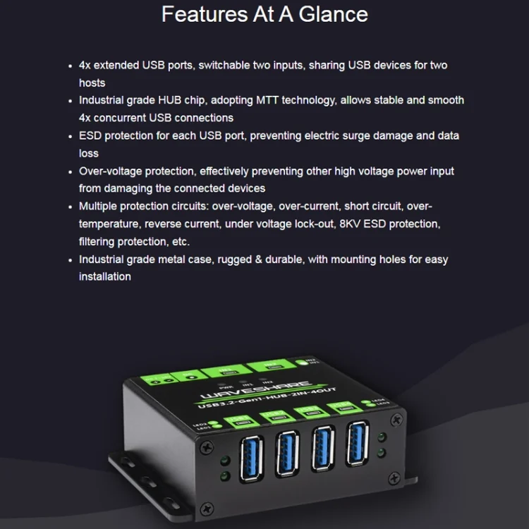 TBD02638735_3.webp Waveshare 23929 USB HUB, Extending 4 X USB 3.2 Ports, Switchable Dual Hosts, Multi Protections - Image 4