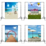 1.5m x 2.1m Simulation 3D Beach Seascape Coconut Tree Photo Photography Background Cloth - Image 3