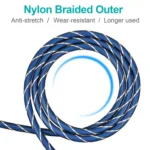 EMK 90 Degree Swivel Adjustable Right Angled 360 Degrees Rotatable Plug Nylon Woven Mesh Optical Audio Cable - Image 4