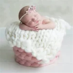 Soft Newborn Photography Prop Chunky Knit Blanket  for 100 Days Milestone