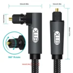 EMK 90 Degree Swivel Adjustable Right Angled 360 Degrees Rotatable Plug Nylon Woven Mesh Optical Audio Cable - Image 2