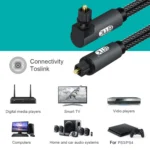 EMK 90 Degree Swivel Adjustable Right Angled 360 Degrees Rotatable Plug Nylon Woven Mesh Optical Audio Cable - Image 5