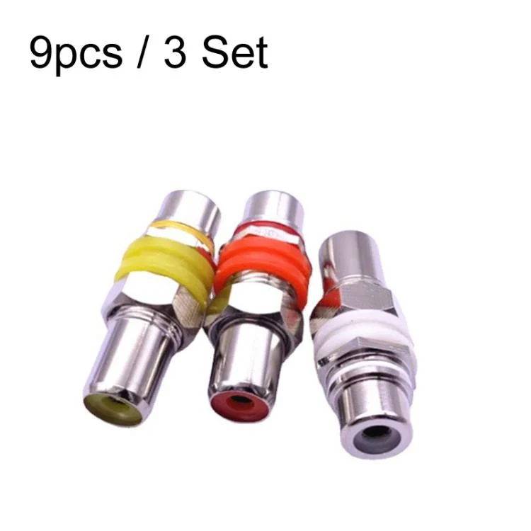 9pcs / 3 Set RCA Female to Female Straight-through Head AV Lotus Butt Joint Extension Head Audio and Video Adapter