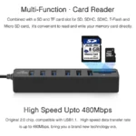 Multi USB 2.0 Hub USB Splitter High Speed 6 Ports with TF SD Card Reader - Image 3