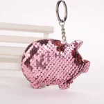 2PCS Cute Chaveiro Pig Keychain Glitter Pompom Sequins Key Chain Gifts for Women Llaveros Mujer Car Bag Accessories Key Ring - Image 2
