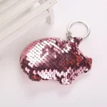 2PCS Cute Chaveiro Pig Keychain Glitter Pompom Sequins Key Chain Gifts for Women Llaveros Mujer Car Bag Accessories Key Ring - Image 3