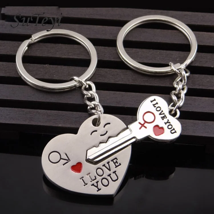 TBD0487967.webp Fashion Heart Key Ring Silver Color Lovers Love Key Chain Valentine Day Gift 1 Pair Couple Keychain - Image 1