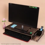 Elevated Wood Computer Monitor Stand Riser Laptop Shelf Desk Organizer with Keyboard Storage - Image 5