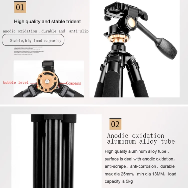 TBD0531798301_6.webp Q338 4-Section Folding Legs Live Broadcast Aluminum Alloy Tripod Mount - Image 7