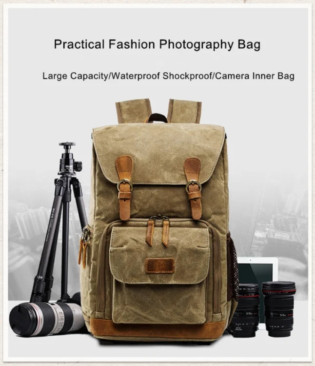 TBD054692101A_5.webp Batik Canvas Waterproof Photography Bag Outdoor Wear-resistant Large Camera Photo Backpack Men for Nikon / Canon / Sony / Fujifilm - Image 6