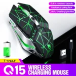 T-WOLF Q15 6-Buttons 1600 DPI Wireless Rechargeable Mute Office Gaming Mouse with 7 Color Breathing Light - Image 3