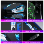 T-WOLF Q15 6-Buttons 1600 DPI Wireless Rechargeable Mute Office Gaming Mouse with 7 Color Breathing Light - Image 4