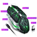 T-WOLF Q15 6-Buttons 1600 DPI Wireless Rechargeable Mute Office Gaming Mouse with 7 Color Breathing Light - Image 5