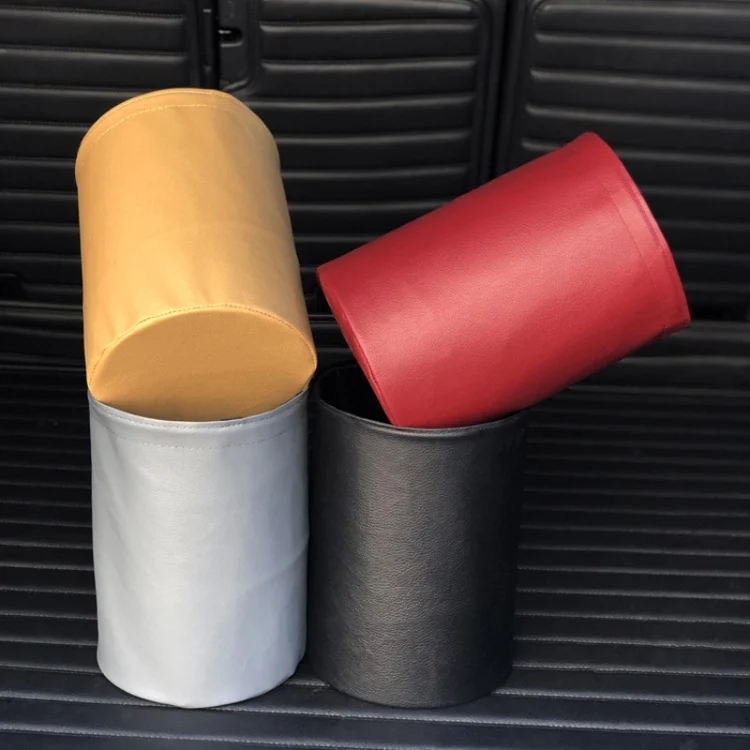 TBD0583678201_B1.webp 2 PCS Leather Foldable Car Trash Can Mini Chair Back Suspended Waterproof Trash Can - Image 2