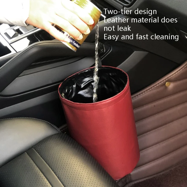 TBD0583678201_B3.webp 2 PCS Leather Foldable Car Trash Can Mini Chair Back Suspended Waterproof Trash Can - Image 4