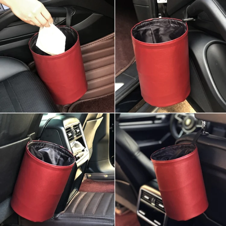 TBD0583678201_B6.webp 2 PCS Leather Foldable Car Trash Can Mini Chair Back Suspended Waterproof Trash Can - Image 7