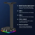 RGBD9 RGB Headset Stand Color-Changing Gaming Headset Stand Gaming Headset Display Stand with Dual USB Ports - Image 5