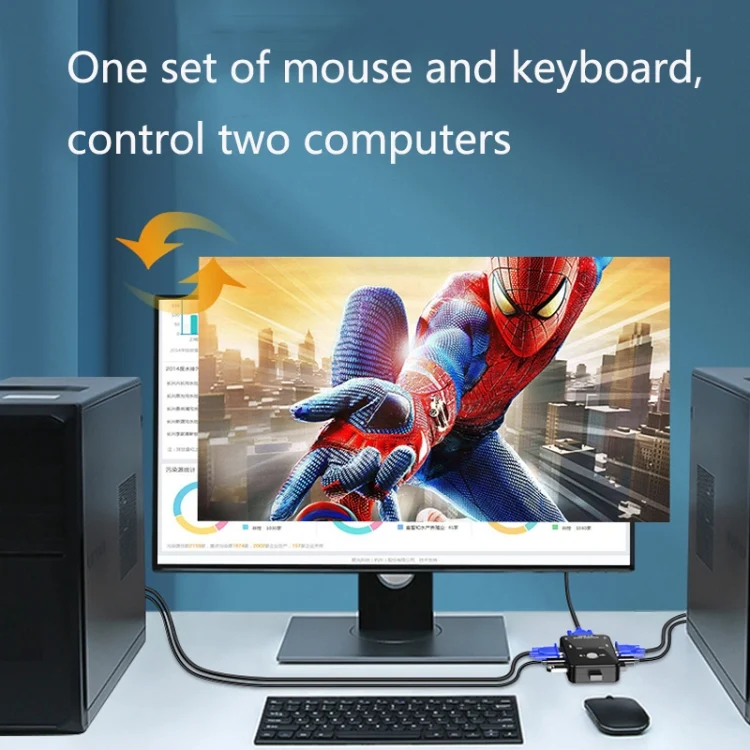 TBD0588223301_B6.webp HW1701  2 into 1 out KVM Switcher 2 Port Manual VGA Switch USB With Keyboard Mouse Switching - Image 7