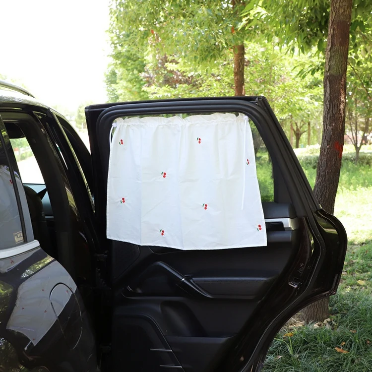 Car Embroidery Curtain Sunshade Cartoon Cotton Suction Cup Curtain Car Sunscreen Insulation Covering Curtain