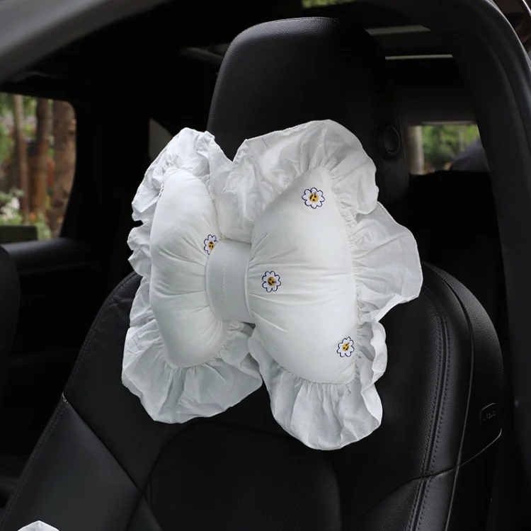Bow Car Head Pillow Car Seat Neck Pillow Comfortable Cotton Car Supplies
