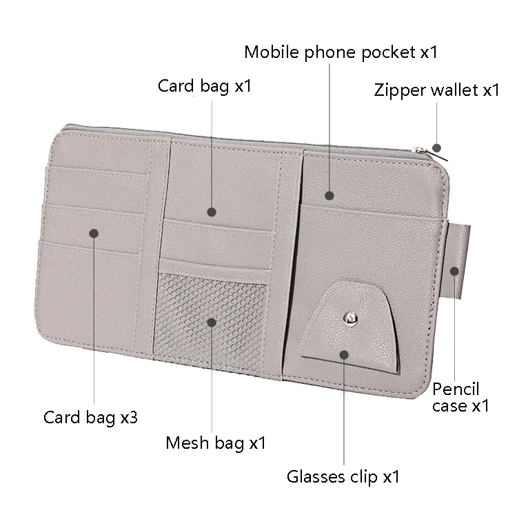 TBD0595697701_B2.webp 2 PCS Auto Sun Visor Card Clip Business Card Glasses Clip Zipper Car Mobile Phone Document Folder - Image 3