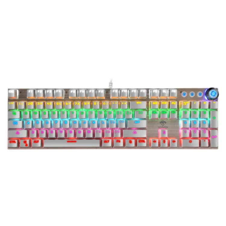 LEAVEN K990 Knob Version 104 Keys Office Computer Game Mechanical Green Axis Wired Keyboard, Cabel Length:1.8m