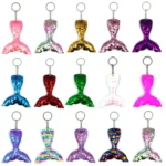 10 PCS Reflective Mermaid Keychain Sequins Mermaid Tail Accessories Car Luggage Pendant - Image 2