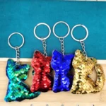 10 PCS PET Sequins Reflective Cat Keychain Bag Car Pendant - Image 2