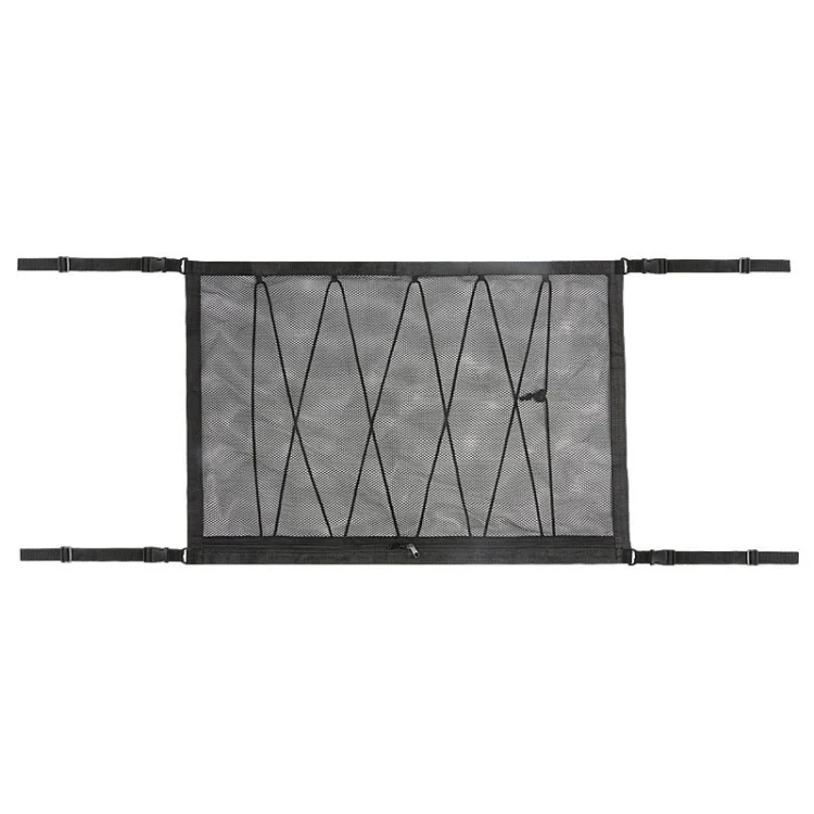 Car Ceiling Storage Net Bag Draw Rope Double-Layer Zipper Car Storage Net Pocket