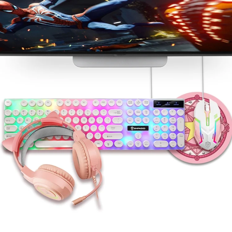 Shipadoo LD-122 4 in 1 Girly Glowing Keyboard + Mouse + Earphone + Mouse Pad Set