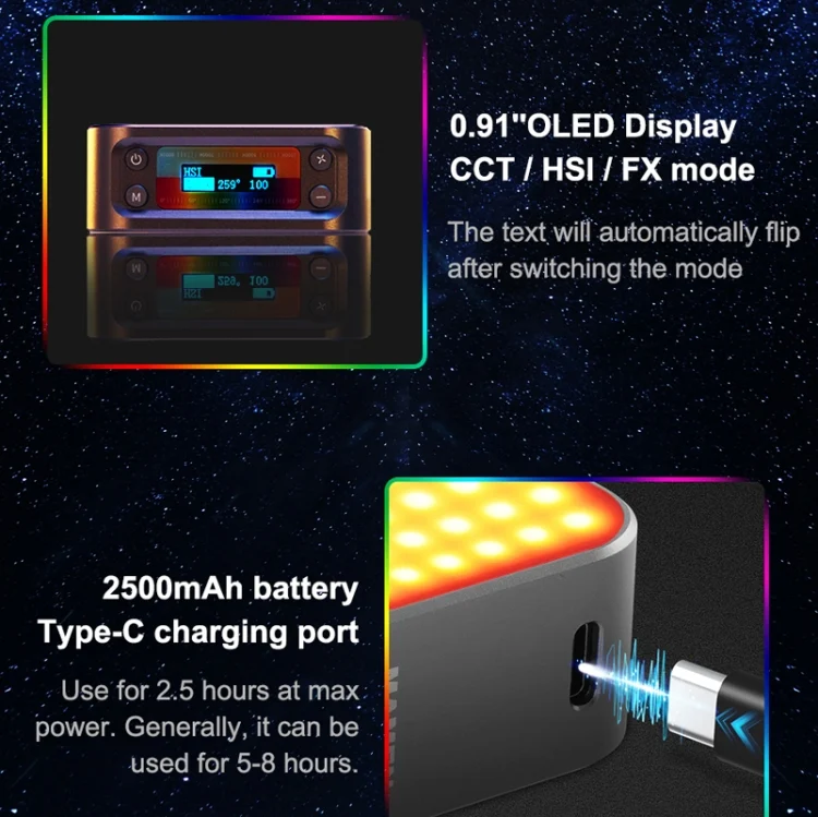 TBD06019089_7.webp Mamen D01 66 LEDs 2500-9000K Double-Sided RGB LED Fill Lights - Image 8